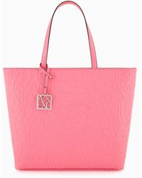 Armani Exchange - Shopper With Zip And All-over Embossed Logo Lettering - Lyst