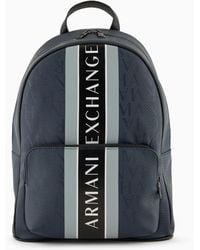 Armani Exchange - Backpack With All-over Lettering And Logoed Two-tone Band - Lyst