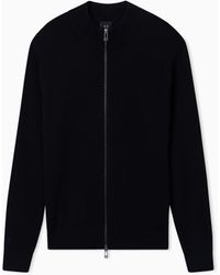 ARMANI EXCHANGE - Cotton And Wool Cardigan With Ribbed Knitting - Lyst