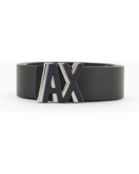 Armani Exchange - Leather Belt With Logo Buckle - Lyst