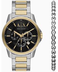 Armani Exchange - Chronograph Two-tone Stainless Steel Watch And Bracelet Set - Lyst