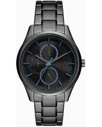 Armani Exchange - Multifunction Black Stainless Steel Watch - Lyst
