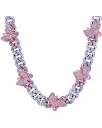 Artisan Carat Women's Miami Cuban Rose Gold Plated Mini Butterfly Cz Choker Chain Necklace - Multicolor