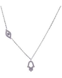 Artisan Carat Eye And Hamsa Diamond Charm Pendant With Necklace In 18k White Gold - Multicolor