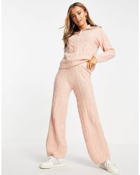 Miss Selfridge Cable Wide Leg Trouser Co-ord - Pink