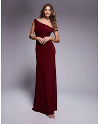 ASOS - Vestido Largo Con Detalle Retorcido En El Hombro Y Cordones En La Espalda De -Rojo - Lyst