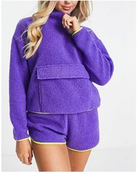 ASOS - Lounge Borg Funnel Zip Up Sweat & Short Set With Contrast Binding - Lyst