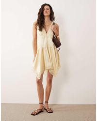 Miss Selfridge - Boho Satin Lace Insert Hanky Hem Mini Dress - Lyst