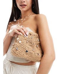ASOS - Straw Clutch Bag With Diamante Detailing - Lyst