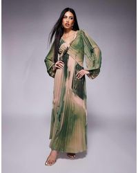 ASOS - Geplooide Maxi Jurk Met Gedraaid Detail En Overslag Aan De Voorkant - Lyst