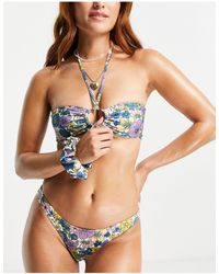 TOPSHOP - Retro Floral Keyhole Bikini Top With Scrunchie - Lyst