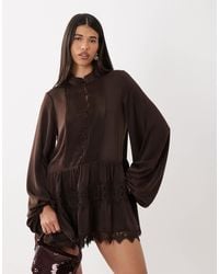 Bardot - Antonia Lace Trim Balloon Sleeve Button Down Mini Dress - Lyst