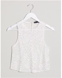 ASOS Sequin Top With Geo Pattern - White