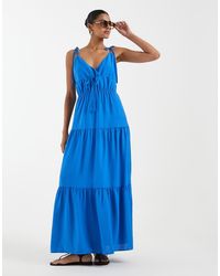 Vero Moda - Tie Shoulder Cami Midi Tiered Dress - Lyst