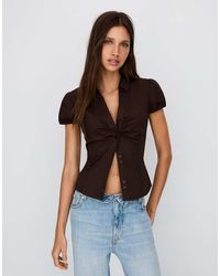 Bershka - Short Sleeve Poplin Shirt With Bow - Lyst