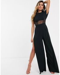 ASOS Jumpsuit With Mesh Corset And Split Leg - Black