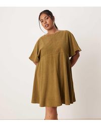 ASOS - Asos Design Curve Cord T-Shirt Mini Dress With Stitching Detail - Lyst