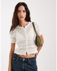 ONLY - Pearl Buttons Crochet Cardigan - Lyst
