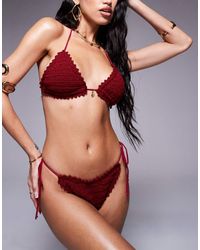 Candypants - Slip Bikini All'Uncinetto Ciliegia Con Allacciatura Laterale - Lyst