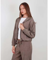 SIMMI - Suede Zip Bomber Hoodie - Lyst