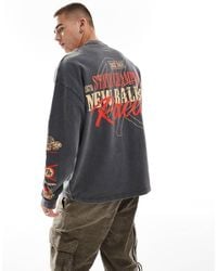 ASOS - T-shirt oversize à manches longues avec imprimé course au dos et sur le devant - délavé - Lyst