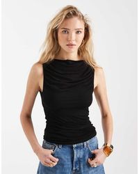 Miss Selfridge - Ruched Front Slash Neck Top - Lyst