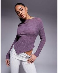 ASOS - Top Testurizzato A Maniche Lunghe Con Fondo Asimmetrico E Spalle Scivolate Color Lilla - Lyst