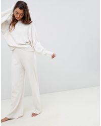 ASOS Pantalon confort en maille côtelée coupe large - Blanc