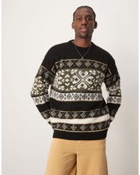 ASOS - Relaxed Fluffy Knitted Crew Neck Jumper With Fairisle Pattern - Lyst