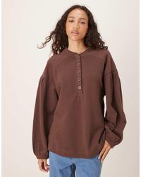 ASOS - Long Sleeve Waffle Henley T-shirt With Puff Sleeve Detail - Lyst
