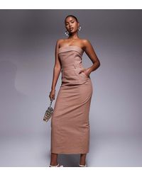 Kaiia - Vestido De Sastre Largo Con Escote Palabra De Honor Plegado Y Abertura En La Parte Trasera De Lino Exclusivo De - Lyst