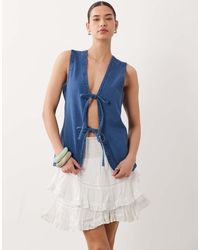 Brave Soul - Denim Tie Front Waistcoat - Lyst