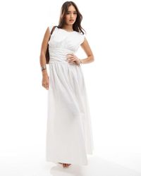 4th & Reckless - Maxi Jurk Van Popeline Met Verlaagde Taille En Gedrapeerd Detail - Lyst