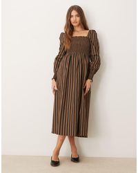 Glamorous - Long Sleeve Shirred Body Maxi Dress - Lyst