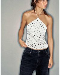 Pull&Bear - Satijnen Haltertop Met Witte Polkadot - Lyst