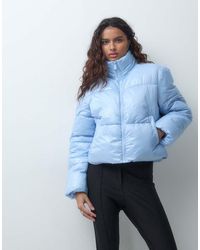 Pieces - Funnel Neck Short Padded Coat - Lyst
