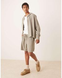 ASOS - Pantalones Cortos Caquis Holgados Sin Cierres De Tejido Rico En Lino De (Parte De Un Conjunto)-Verde - Lyst