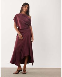 Mango - One Shoulder Satin Midi Dress - Lyst