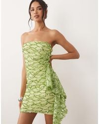ASOS - Lace Sequin Bandeau Mini Dress With Scarf Detail - Lyst