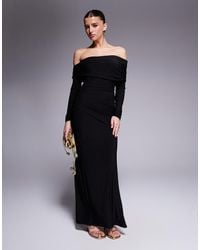 Missy Empire - Double Sculpted Slinky Asymmetric Fold Over Shoulder Drape Detail Bodycon Maxi Dress - Lyst