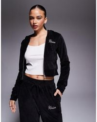 Kaiia - Embroidered Logo Velour Cropped Zip Through Hoodie Co-ord - Lyst
