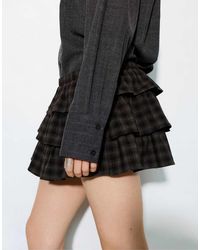Pull&Bear - Geruite Skort Met Ruches - Lyst