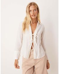 Brave Soul - Long Sleeve Tie Front Blouse - Lyst