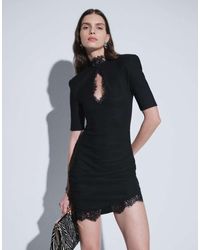 Noughts & Kisses - Amaya Lace Trim Keyhole Detail Shoulder Pad Asymmetric Hem Mini Dress - Lyst