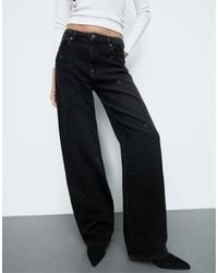 Stradivarius - Straight-Fit Jeans With Rhinestones - Lyst