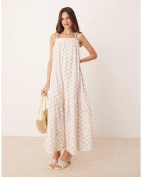 Y.A.S - Vestido Largo Amplio De Estilo Boho Con Estampado Floral Rosa Y Tirantes Anudados De -Blanco - Lyst