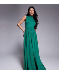 Kaiia - Vestido Largo Verde Esmeralda Sin Mangas Con Cuello Alto Y Falda Fruncida Exclusivo De - Lyst