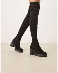 ASOS - Wide fit – kai – klobige overknee-stiefel aus em wildlederimitat mit absatz, weite passform - Lyst