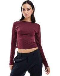 Stradivarius - Top Met Lange Mouwen, Boothals En Open Achterkant - Lyst