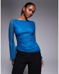 ASOS - Mesh Drawstring Top With Flute Sleeve - Lyst